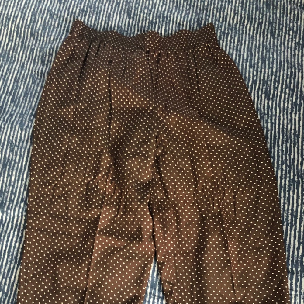 Vintage silk like polka dot brown high waist pants